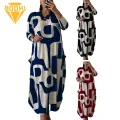 Women Retro Dress Floral Print Plus Size Maxi Dress with Pockets Loose Fit Long S ve O Neck A-line Ankle Length Women's Dress Spring Women Dress. 