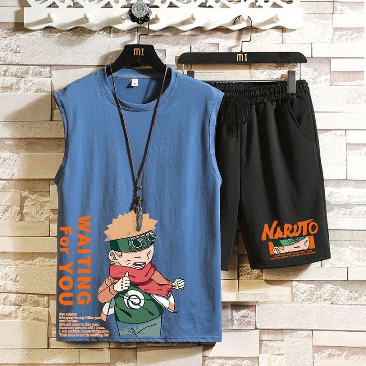 Summer%20New%20Sports%20Vest%20Men's%20Fashion%20Vest%20Outer%20WearinsLoose%20Waistcoat%20Anime%20Print%20SleevelessTT-shirt%20Set%20-%20Image%202