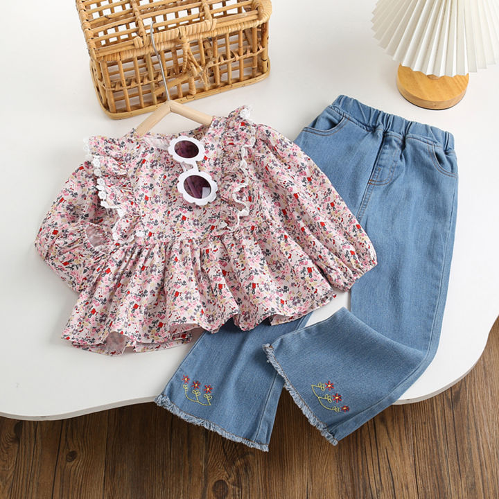 Girls'%20spring%20autumn%20suits%202023%20new%20children's%20baby%20floral%20shirt%20Tops+%20jeans%20Denim%20Pants%20two-piece%20clothing%20sets%20-%20Image%206