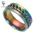 Sunny Exquisite Men Colorful Chain Punk Stainless Steel Spinner Wedding Band Ring. 