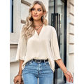 Yfashion Women Fashion Blouses Solid Color V Neck Half Sleeve Shirt Summer Stylish Loose Casual T-shirt Bottoming Top. 