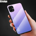 Biruiqu For Samsung Galaxy A04e Shockproof Gradient Tempered Glass Back Soft Silicone Edge Case Cover. 
