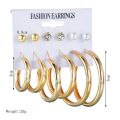 Fashion  Metal Elegant Female Hoop Earrings Crystal Pearl Earings 6Pcs/Set New. 