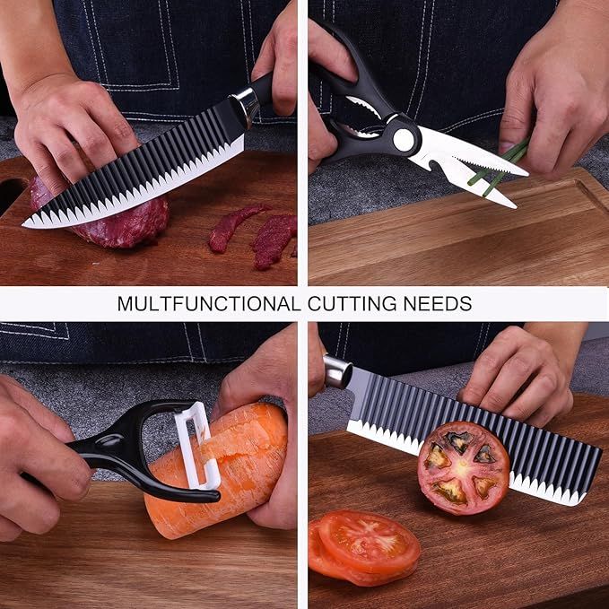 Wave Pattern Knife Black 6 PCS Set With Peeler And Scissor ️ ...