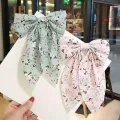Bow Hair Clip Korea Fashion Big Bow Ribbon Hair Tie Small Fresh Floral Hairpin Nicle. 