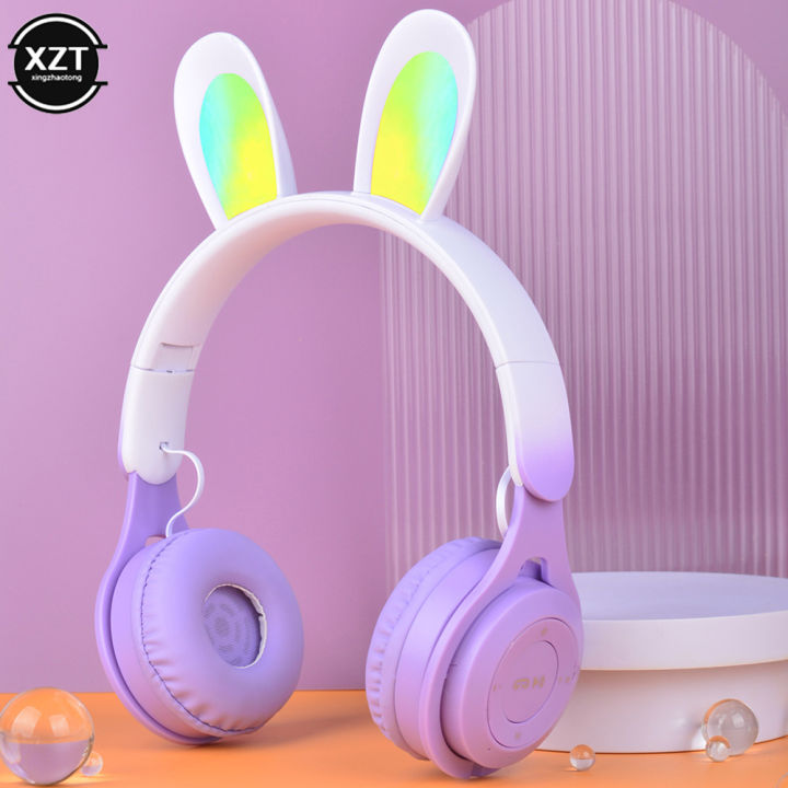 【New Innovation】M6r Rabbit Ear Wireless Bluetooth Earphones For Children Luminous Headphones With Microphone Foldable Macaron Color Music Heaset