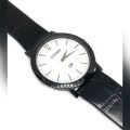 Men's  Slim White Dial Black Leather Watch. 