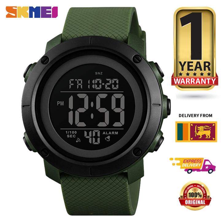 Skmei 1434 Mens Casual Sports Digital Army Green Watch with Stopwatch Alarm Countdown Date Water resistance and Warranty