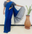 Women Half cotton Handloom Saree/ Office Sari/ Ladies New Fashion Darek Blue Saree. 