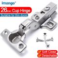 Adjustable Cabinet Door Hinges 26 Cup Soft Self Closing Kitchen Frameless Steel Small Degree Opening Buffer Dampers. 