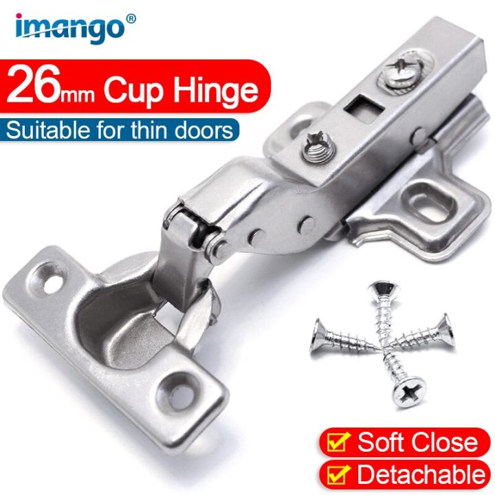 Adjustable Cabinet Door Hinges 26 Cup Soft Self Closing Kitchen Frameless Steel Small Degree Opening Buffer Dampers