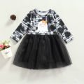 Choopy sea-Toddler Girl Halloween Dress, Cute Long Sleeve Cartoon Print A-Line Tulle Tutu Dress. 