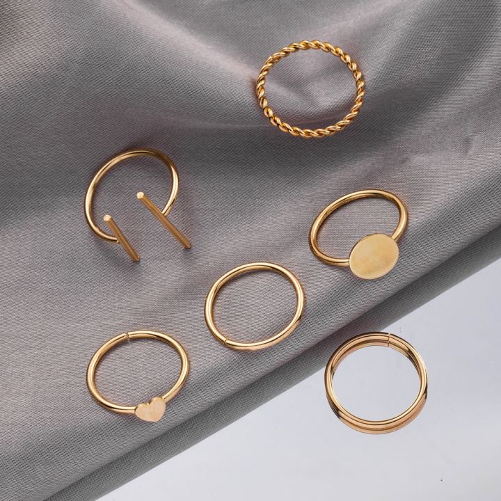 Accessories Girl New Jewelry 6Pcs/Set Retro Vinage Gold Rings Set