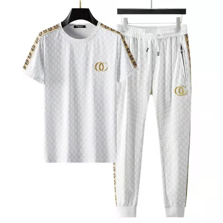 High-End%20Ice%20Silk%20Leisure%20Sports%20Suit%20Men's%20Fashion%20Embroidery%20Pu%20Shuai%20Summer%20Menswear%20Thin%20Short-Sleeved%20Shorts%20Two-Piece%20Suit%20-%20Image%203