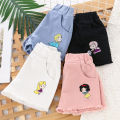 Yfashion Summer Girls Cotton Shorts Denim Princess Embroidered Breathable Shorts For 2-8 Years Old Kids. 