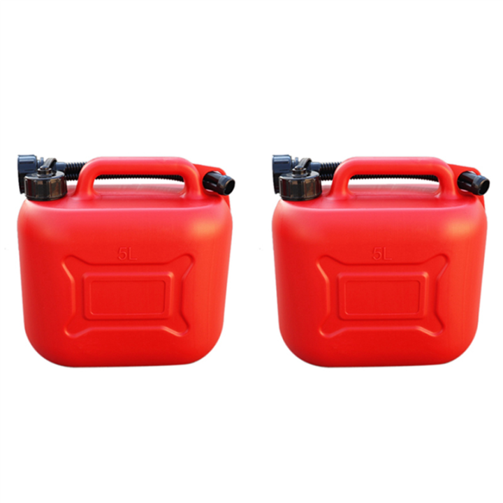 2X 5L Car Fuel Tank Can Spare Plastic Petrol Gas Container Anti-Static Fuel Carrier with Pipe for Car Travel