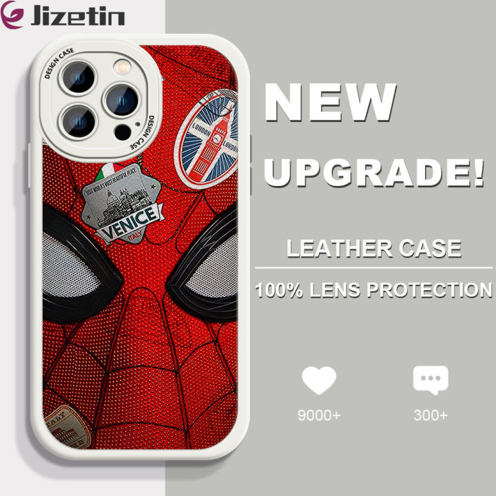 Jizetin%20for%20iPhone%2014%20Pro%20Max%20Back%20Cover%20Spider%20Man%20Lambskin%20Texture%20PU%20Leather%20Back%20For%20Girls%20Boys%20Soft%20Phone%20Case%20-%20Image%202