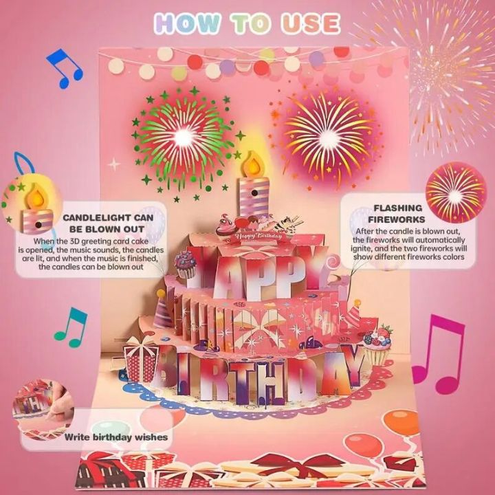 Unique 3D Pop Up Happy Birthday Card Auto Musical Greeting Card With ...