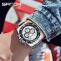 Sanda Steel Belt Calendar Men's Watch Personalized Quartz Three Eye Six Needle Green Water Ghost Fluorescent Watch 5306. 