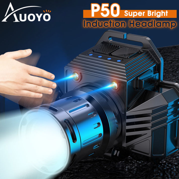 Auoyo Headlamp Induction Headlight P50 Headlights LED Headlamps Rotating Zoom-able Flash light Waterproof Work Light USB Reachageable Emergency Light Head mounted Lamp with Power B an k Fu nc tion for Outdoor Running Fishing H ik i ng