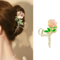 New 2025 Exquisite Rose Blossom HairClip for Women Shark Clip Gold Metal Claw Hairpin Headwear Accessories. 