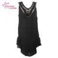 Muses Mall Women Backless Coverup Stylish Lace-up Crochet Beach Dress for Sun Protection Swimsuit Coverup Pendant Embellished Blouse. 