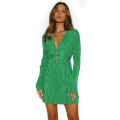 Yfashion Women Long Sleeves Dress Elegant Flare Sleeves High Waist A-line Skirt Simple Solid Color Slim Fit Lace-up Dress. 