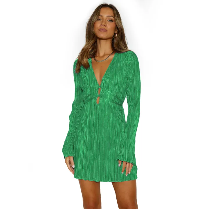 Yfashion%20Women%20Long%20Sleeves%20Dress%20Elegant%20Flare%20Sleeves%20High%20Waist%20A-line%20Skirt%20Simple%20Solid%20Color%20Slim%20Fit%20Lace-up%20Dress%20-%20Image%208