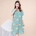 Middle-Aged and Elderly Cotton Nightdress Women's Summer Pajamas Artificial Cotton Dress Skirt Mid-Length plus Size Homewear Mom. 