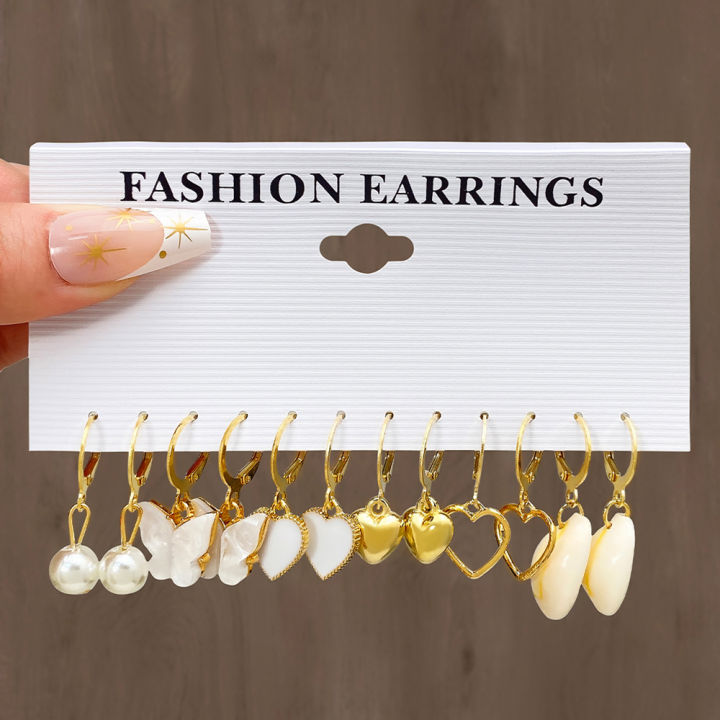 Fashion Pearl Butterfly And Heart Earrings Set