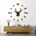Large Acrylic 3D Wall Watch Clocks DIY Mirror Deer Head Stickers Art Decal Living Room Quartz Needle Europe Style Home Decor. 