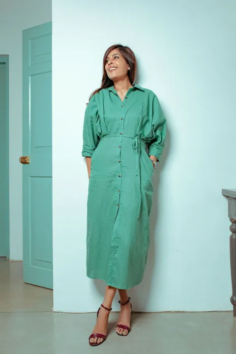 Oprah Convertible Midi Dress/ Trench Coat- Mint