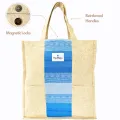Heavy Duty Canvas Tote Bag - Blue Stripe - 14.5 inches (L) * 3 inches (W) * 16 inches (H). 