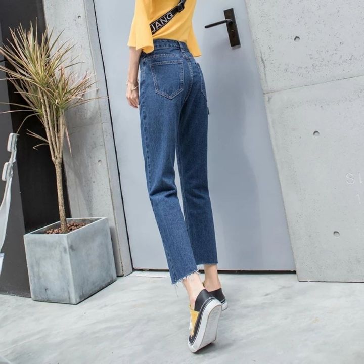 High%20Waist%20Straight%20Jeans%20Women's%20Loose%20Korean%20Style%20Student%20Wide-Leg%20Pants%20Slimming%20Versatile%20Spring%20and%20Summer%20Small%20Cropped%20Pants%20Fashion%20-%20Image%203