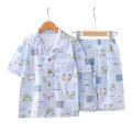 Yfashion 2pcs Children Air-conditioning Homewear Set Cartoon Printing Short Sleeves Tops Shorts Pajamas Suit For Boys Cotton Girls. 