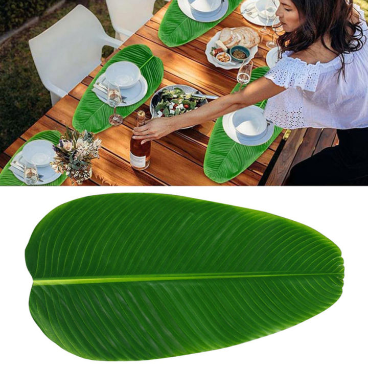 【In Stock】Artificial Banana Leaves Place Mat Banana Palm Leaf Home Waterproof Beach Theme Decorations Placemats Green Party Supplies Oil Proof Decorative Thick Tablecloth