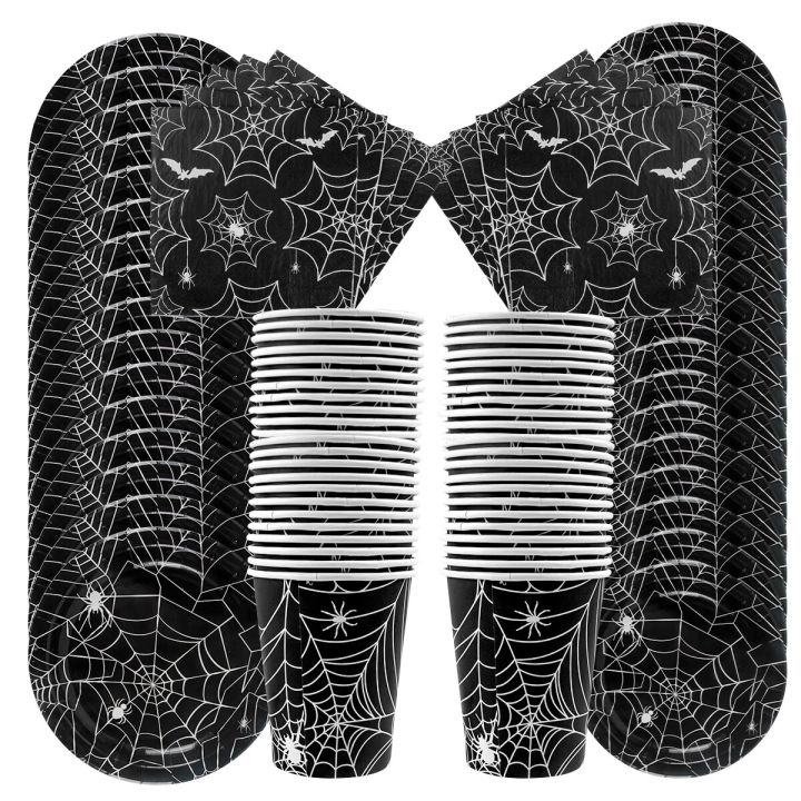 paper%20plates%20Halloween%20Spider%20Web%20Disposable%20Tableware%20Set%20Paper%20Black%20Plates%20Napkins%20Cup%20Banner%20Halloween%20Birthday%20Party%20Decoration%20SuppliesParty%20Tableware%20-%20Image%202
