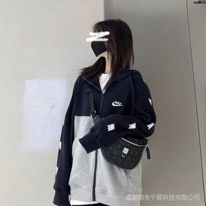 University Bristle bf Pull Thin Loose Small Hooded Chain Coat Fashion Brand Korean Wide Autumn and Winter 2024 Cross-Label Coat for Female Students T︼