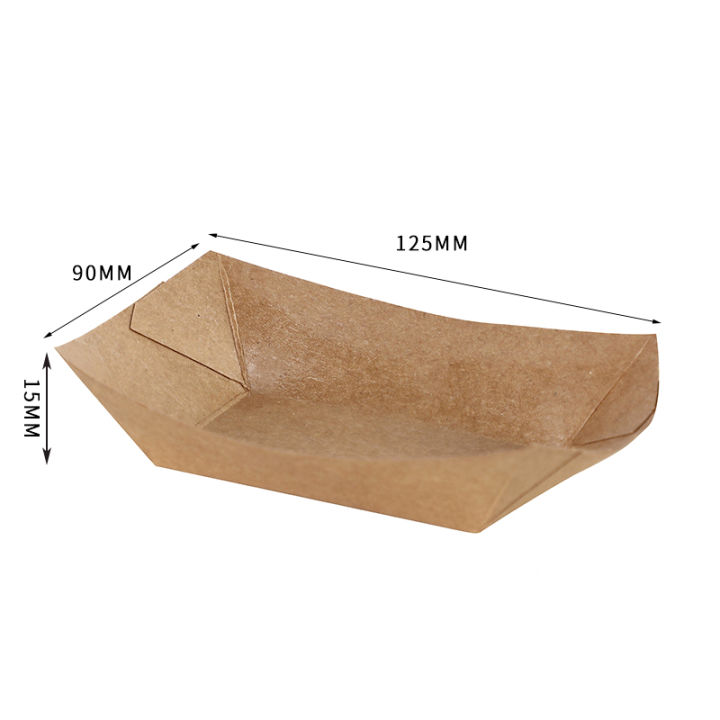 10Pcs Disposable Kraft Paper Boats Plates Tray Sushi Boat Box Coated Oil-Proof Paper Box Fried Food Packaging Box Party Supplies