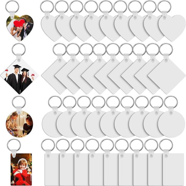 Sublimation MDF Keychain DIY Sublimation Wooden Thermal Transfer Board Key Rings Printable White Blank MDF Key Ring Keychain