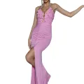 Women's Evening Party Halter Dress Shine Sequin Ruffled Slit Hem Long Dress Formal Prom Gowns. 