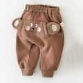 Autumn Winter Animal Style Children Plus Velvet Thicken Fashion Pants Boy Girl Baby Cute Cartoon Striped Cotton Casual Trousers. 
