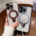 HOCE Plating Magnetic Ring Bracket Phone Cases For iPhone 15 14 13 12 11 Pro Max X XR XS Max 8 7 Plus MagSafe Case Camera Lens Film Protection Holder Stand Soft TPU Clear Back Cover. 