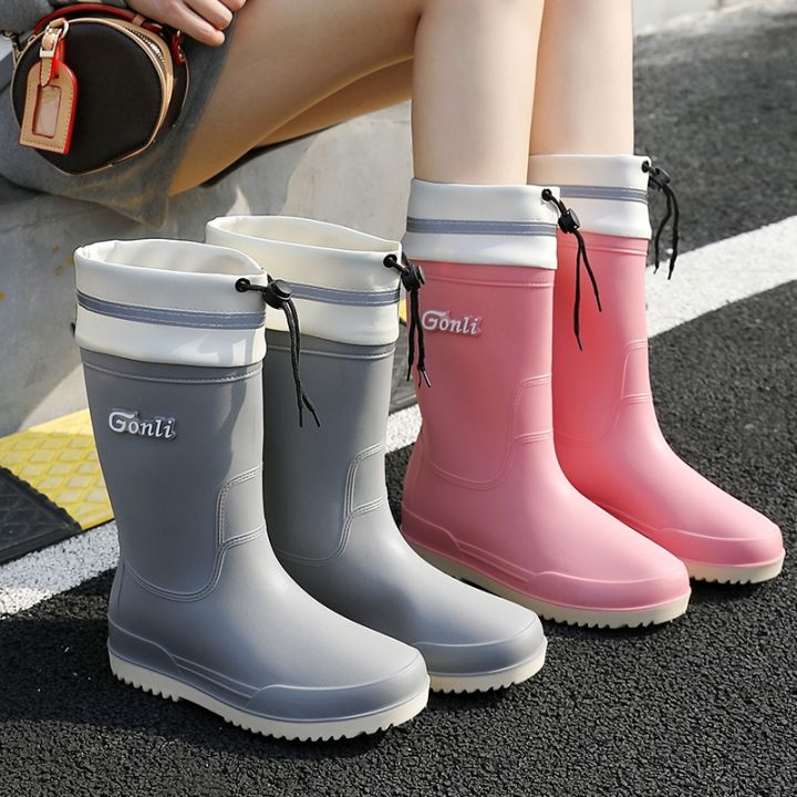 Rain%20Shoes%20Women's%20Outdoor%20Non-Slip%20Mid-High%20Tube%20Pink%20Rain%20Boots%20Women's%20Waterproof%20Rain%20Boots%20Fashion%20Work%20Rubber%20Shoes%20-%20Image%204