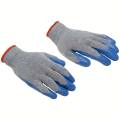 1 Pairs Pack - Latex Coated 100% Cotton - Work Safety Gloves. - Safety Hand Gloves - For All Types Of Home Work Material Handling General Maintenance Construction Work - Blue and Gray. 