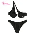 Muses Mall Women One-shoulder Bikini 2pcs Women Color Block One-shoulder Bikini Set High Waist Briefs Beachwear. 