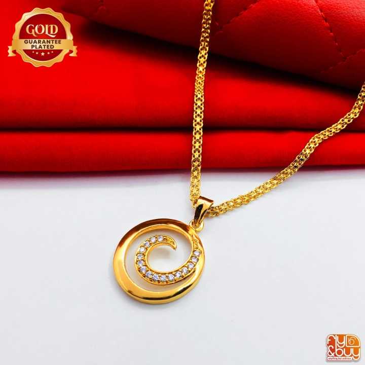 Gold Plated Guarantee Bismark Chain with White Derana Pendant 18-24 inch Stylish Necklace Design - Free Gift Box -