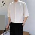 Sunnyheart Men Solid Color Shirt Men's Summer Stand Collar Ice Silk Shirt Casual Business Top for Men Lightweight Half Sleeves Cardigan for Office Wear Lightweight Men Top. 