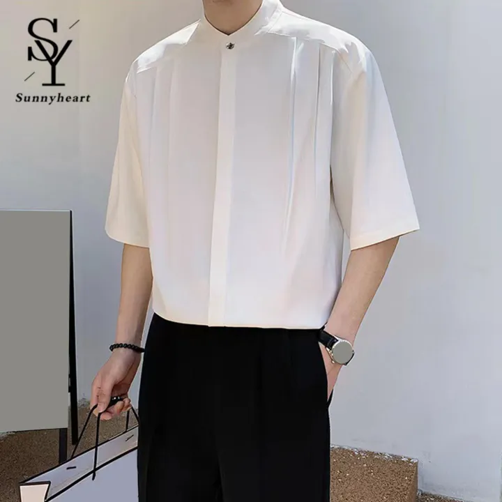 Sunnyheart%20Men%20Solid%20Color%20Shirt%20Men's%20Summer%20Stand%20Collar%20Ice%20Silk%20Shirt%20Casual%20Business%20Top%20for%20Men%20Lightweight%20Half%20Sleeves%20Cardigan%20for%20Office%20Wear%20Lightweight%20Men%20Top%20-%20Image%205