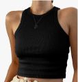 Girls / Women's Round Neck Rib-Knit Crop Top, Racerback Camisole Solid Sleeveless Crop Tank Top. 
